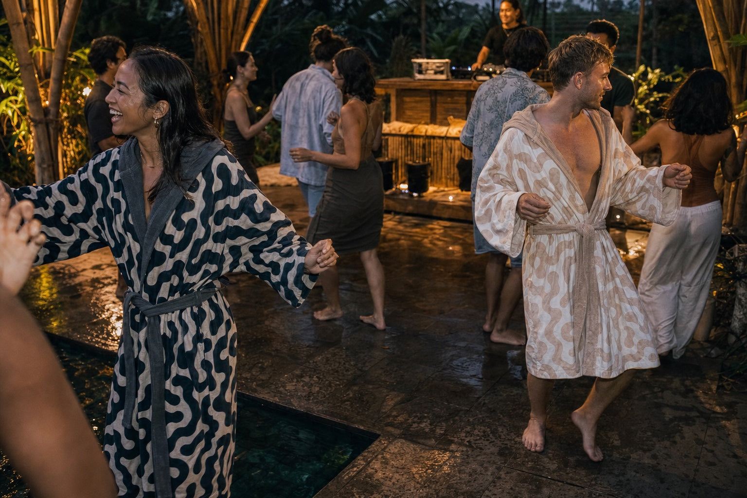 Post-pool dancing in Grounded and Night Current beside a Bali pool