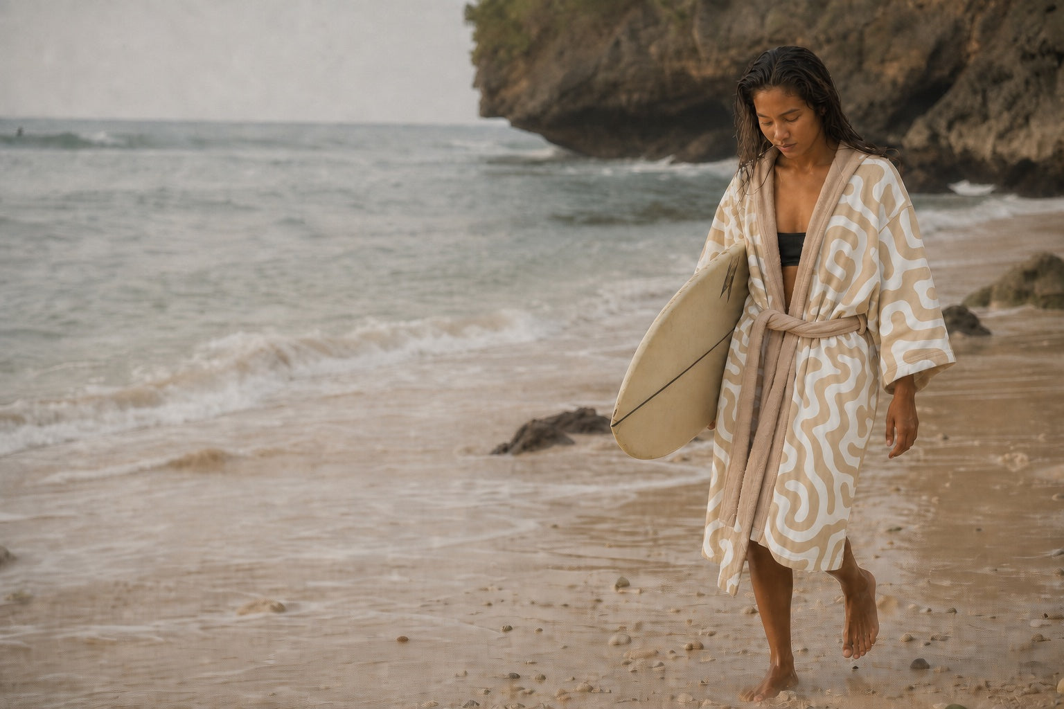 Samudra towel kimono worn after water in Bali